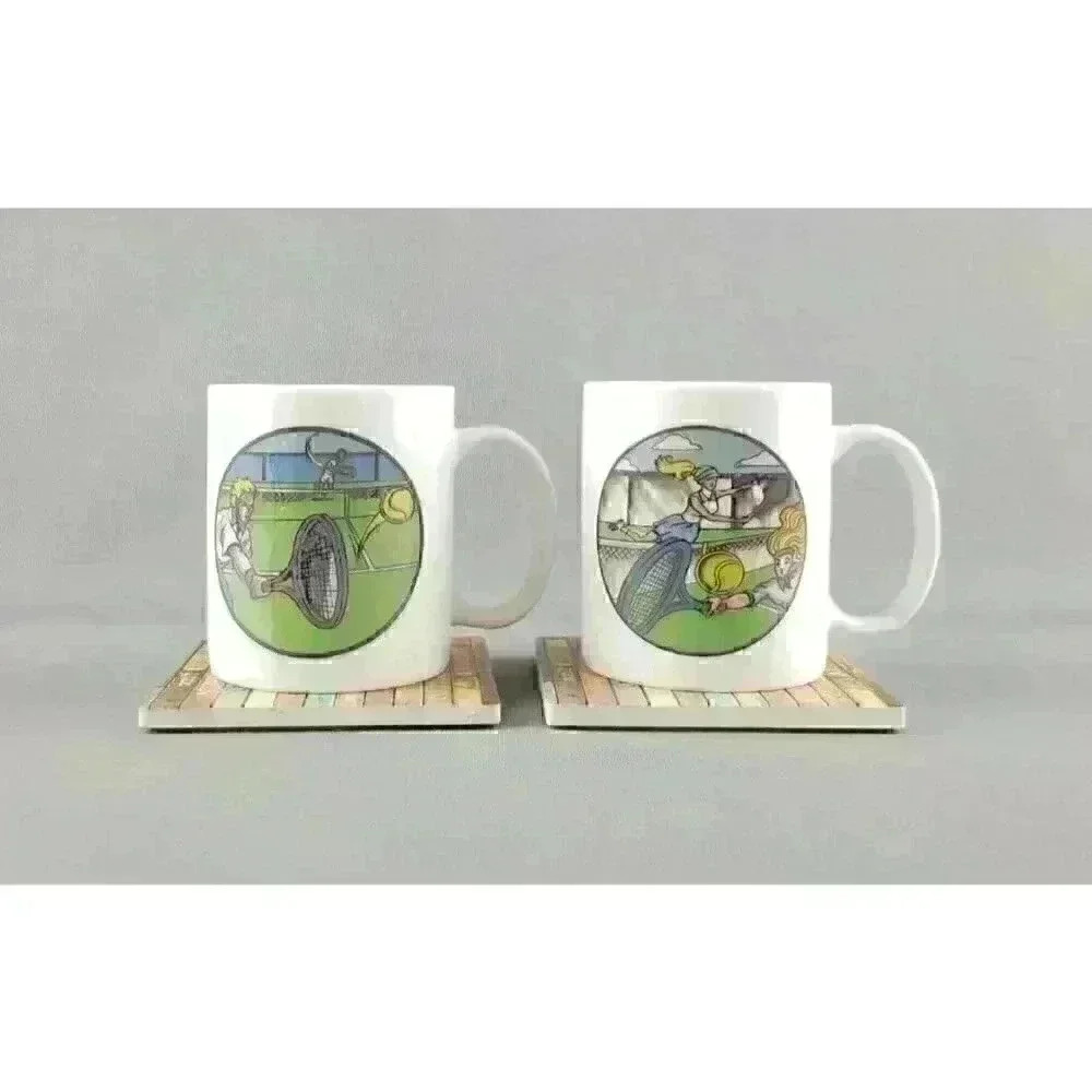Tennis Player "Game Set Match" Wondermugs Heat Activated Coffee Mug Cup Set of 2